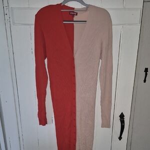 STAUD Shoko LG Red and Pink Long Sleeve Maxi Dress